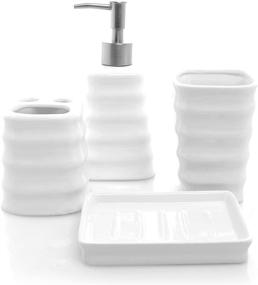 img 2 attached to 🛁 Ribbed White Ceramic Bathroom Accessory Set with Toothbrush Holder, Tumbler, Soap Dish, and Dispenser by MyGift