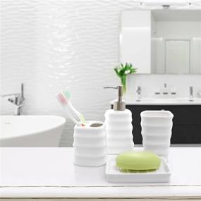 img 3 attached to 🛁 Ribbed White Ceramic Bathroom Accessory Set with Toothbrush Holder, Tumbler, Soap Dish, and Dispenser by MyGift