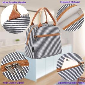 img 1 attached to FlowFly Insulated Lunch Bag Tote Organizer, Lunch Holder Cooler Bag for Women and Men - White and Black Stripe Design