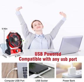 img 3 attached to 🏕️ Red Portable Camping Fan with LED Lantern and Hanging Hook - 7800mAh Rechargeable Battery Operated USB Small Desk Fans for Fishing, Bedroom, Table, Outdoor