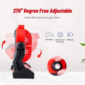 img 1 attached to 🏕️ Red Portable Camping Fan with LED Lantern and Hanging Hook - 7800mAh Rechargeable Battery Operated USB Small Desk Fans for Fishing, Bedroom, Table, Outdoor