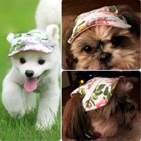 img 3 attached to Flower Print Dog Hat with Ear Holes and Chin Strap for Dogs and Cats - Pet Baseball Cap, Sport Hat/Visor Cap (Size M)