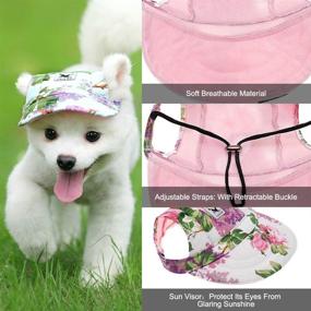 img 1 attached to Flower Print Dog Hat with Ear Holes and Chin Strap for Dogs and Cats - Pet Baseball Cap, Sport Hat/Visor Cap (Size M)