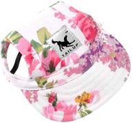 flower print dog hat with ear holes and chin strap for dogs and cats - pet baseball cap, sport hat/visor cap (size m) logo