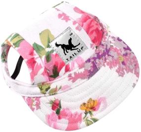 img 4 attached to Flower Print Dog Hat with Ear Holes and Chin Strap for Dogs and Cats - Pet Baseball Cap, Sport Hat/Visor Cap (Size M)