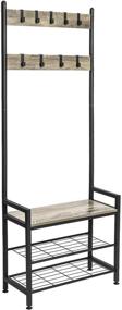 img 4 attached to 🧥 Ballucci Coat Stand Shoe Rack Bench with 9 Metal Hooks - Entryway Hall Tree Storage Shelf Organizer in Rustic Gray