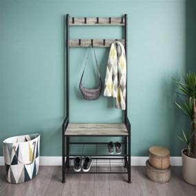 img 3 attached to 🧥 Ballucci Coat Stand Shoe Rack Bench with 9 Metal Hooks - Entryway Hall Tree Storage Shelf Organizer in Rustic Gray