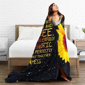 img 2 attached to 🌻 Sunflower Blanket in Black Galaxy: Flannel Throw Blanket for Girls, Soft and Lightweight Plush Bed Blanket, All-Season Microfiber Fleece Throw for Bedroom, Sofa, Couch, Chair - 50"X40