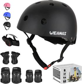 img 4 attached to 🚲 Weanas Helmets for 3-14 Years Kids Youth Adjustable Sports Protective Gear Set, Safeguard Cycling Skating Safety Pad (Helmet Knee Elbow Wrist Pads)