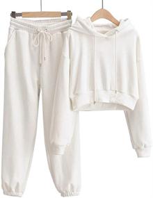 img 4 attached to 👩 Trendy Women's 2-Piece Tracksuit Set: Cropped Hoodies & Jogging Sweatpants for Fashionable Activewear