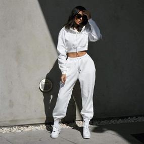 img 3 attached to 👩 Trendy Women's 2-Piece Tracksuit Set: Cropped Hoodies & Jogging Sweatpants for Fashionable Activewear