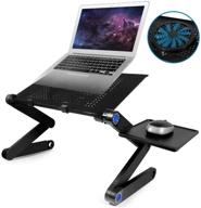 💻 laptop table - adjustable folding stand with cooling fans, mouse pad - ergonomic bed and sofa workstation desk for pc/macbook - perfect for office use - blue logo