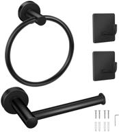 🛀 stylish matte black bathroom hardware set - includes toilet paper holder, towel ring, and towel hooks - 304 stainless steel wall mounted accessories by eaone logo