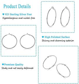 img 3 attached to 👂 Hypoallergenic Sterling Silver Hoop Earrings Set - 4 Pairs of Large Minimalist Silver Hoops for Women - Perfect Gifts for Girls (30MM 40MM 50MM 60MM)