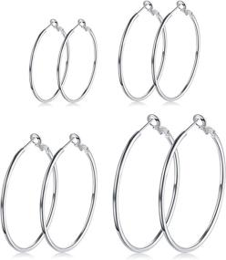 img 4 attached to 👂 Hypoallergenic Sterling Silver Hoop Earrings Set - 4 Pairs of Large Minimalist Silver Hoops for Women - Perfect Gifts for Girls (30MM 40MM 50MM 60MM)