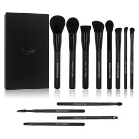 img 4 attached to 12-Piece Wild Universe Professional Makeup Brushes Set - Premium Synthetic Kabuki Brushes for Foundation, Powder, Blush, Face Blending, Concealer, and Eyeshadow - Black Meteorite Series - Vegan and Cruelty-Free - Comes with a Gift Case included