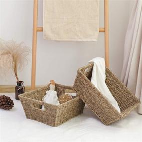 img 3 attached to 🧺 2-Pack Large Wicker Storage Baskets with Built-in Handles, StorageWorks Seagrass Baskets, 15" x 11.8" x 5.7