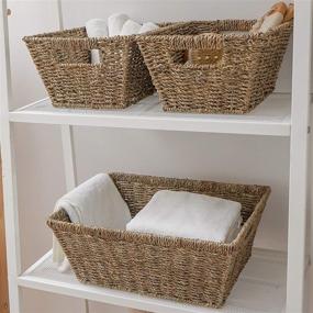 img 1 attached to 🧺 2-Pack Large Wicker Storage Baskets with Built-in Handles, StorageWorks Seagrass Baskets, 15" x 11.8" x 5.7