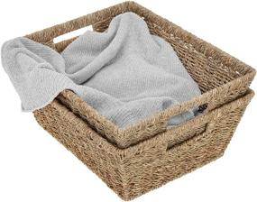 img 4 attached to 🧺 2-Pack Large Wicker Storage Baskets with Built-in Handles, StorageWorks Seagrass Baskets, 15" x 11.8" x 5.7