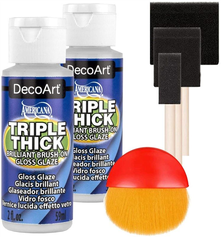 DecoArt Triple Thick Gloss Glaze, 2-Ounce, Pixiss Foam Brush