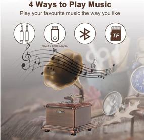 img 2 attached to 🎵 MEAGEAL Vintage Retro Bluetooth Speaker - Mini Gramophone Shape, USB Wireless Speaker with Stereo Sound, Copper Horn, Aluminum Body, 3.5mm Aux, TF Card