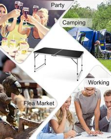 img 2 attached to 🏕️ FiveJoy 4 FT Folding Camping Table - Aluminum, Height Adjustable, Lightweight Desk - Portable Handle, Roll Up Top - Weatherproof, Rust Resistant - Outdoor Picnic, Beach, Backyard - 47" x 24" - Black