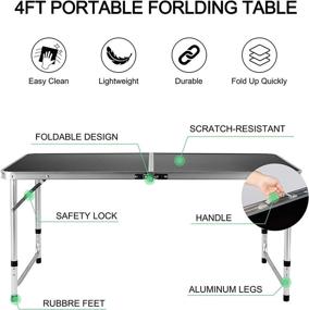 img 3 attached to 🏕️ FiveJoy 4 FT Folding Camping Table - Aluminum, Height Adjustable, Lightweight Desk - Portable Handle, Roll Up Top - Weatherproof, Rust Resistant - Outdoor Picnic, Beach, Backyard - 47" x 24" - Black