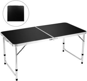 img 4 attached to 🏕️ FiveJoy 4 FT Folding Camping Table - Aluminum, Height Adjustable, Lightweight Desk - Portable Handle, Roll Up Top - Weatherproof, Rust Resistant - Outdoor Picnic, Beach, Backyard - 47" x 24" - Black