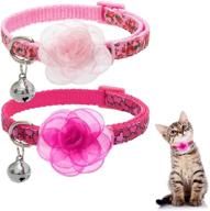 2-pack safety kitten collars - spring cat breakaway collar with removable flower and bell, cute pink heart rose design logo