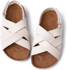 img 4 attached to Adjustable Leather Footbed Slippers for Boys' Shoes by Sandals