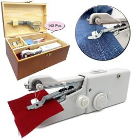 img 2 attached to 🧵 Portable Handheld Sewing Device, Compact Hand Sewing Machine, Wooden Sewing Box Including 143 Pcs Sewing Kit Supplies, Ideal Mini Sewing Machine for Beginners