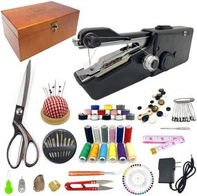 img 4 attached to 🧵 Portable Handheld Sewing Device, Compact Hand Sewing Machine, Wooden Sewing Box Including 143 Pcs Sewing Kit Supplies, Ideal Mini Sewing Machine for Beginners