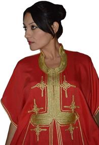 img 3 attached to 👗 Exquisite Moroccan Caftan: Handcrafted Breathable Cotton with Gold Hand Embroidery