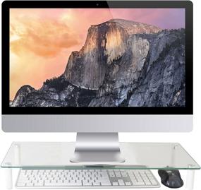 img 1 attached to 🖥️ Kantek Glass Monitor Riser: Tempered Glass Platform, 40lb Capacity, 22x8.25x3.25, Clear (MS370)