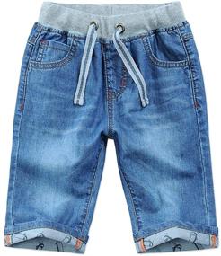 img 4 attached to 👖 Mid Waist Elastic Straight Stretch Summer Capris Cropped Denim Jeans Shorts for Boys (3T-12)