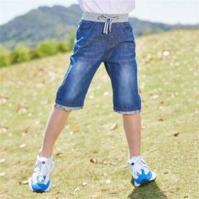 img 2 attached to 👖 Mid Waist Elastic Straight Stretch Summer Capris Cropped Denim Jeans Shorts for Boys (3T-12)