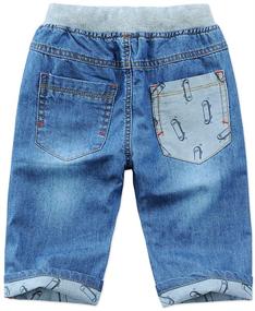 img 3 attached to 👖 Mid Waist Elastic Straight Stretch Summer Capris Cropped Denim Jeans Shorts for Boys (3T-12)