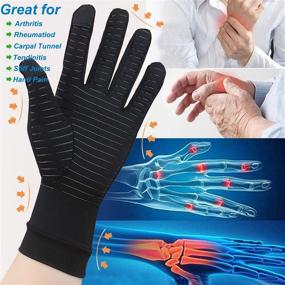 img 2 attached to 🧤 Copper Compression Arthritis Gloves – Full Finger Support for Men & Women with Carpal Tunnel, RSI, and Everyday Use (Black, Medium, 2 Pairs)