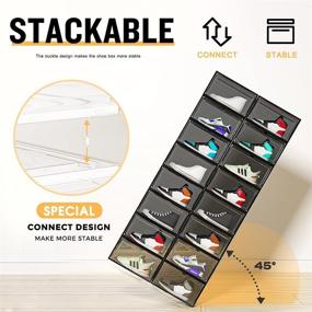 img 2 attached to 👟 Organize Your Sneakers with a 6 Pack of Magnetic Shoe Storage Boxes, Stackable & Clear Door Design, Ideal for Size 12 Shoes