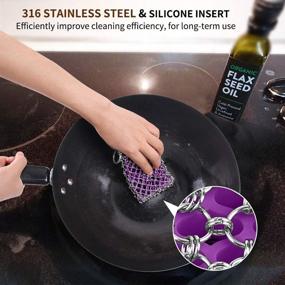 img 3 attached to 🍳 Herda Cast Iron Skillet Cleaner Set: Chainmail Scrubber, Bamboo Wash Cloth & Stainless Steel Scraper Kit – Perfect for Grill Pans, Iron Skillets (Purple)