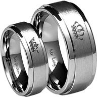 💍 her king his queen silver stainless steel wedding bands for engagement and promise rings. logo