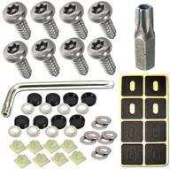 🔩 zxfoog stainless steel license plate screws - rustproof, anti-theft front or rear plate frame holder fasteners, secure license plate security screw set with black caps logo