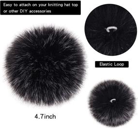 img 3 attached to 🎀 Llmumu 14 Piece 12cm Faux Fur Pompom Ball Fluffy DIY Removable Pompom - Elastic Loop, Shoes Bags Knitting Hat Scarf Keychain Accessories - Mix Color, 4.8 Inches (Dark Color)