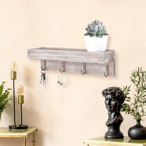 img 1 attached to 🔑 Sageme Vintage Rustic Farmhouse Solid Wood Wall Mounted Entryway Shelf with 4 Key Hooks - Black