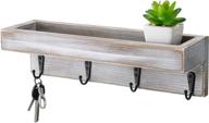 🔑 sageme vintage rustic farmhouse solid wood wall mounted entryway shelf with 4 key hooks - black logo