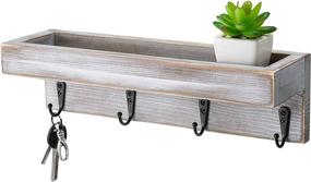 img 4 attached to 🔑 Sageme Vintage Rustic Farmhouse Solid Wood Wall Mounted Entryway Shelf with 4 Key Hooks - Black