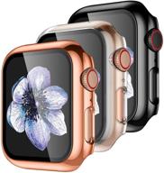 【3 pack】easuny hard case cover design for apple watch series 3 series 2 1 38mm with built-in tempered glass screen protector - overall protective accessories for iwatch women men logo