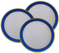 🍽️ pack of 40 elegant 7 inch disposable plastic appetizer and dessert plates with blue and gold trim – china-like dinnerware for weddings with blue and gold rim logo