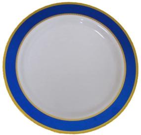 img 1 attached to 🍽️ Pack of 40 Elegant 7 Inch Disposable Plastic Appetizer and Dessert Plates with Blue and Gold Trim – China-Like Dinnerware for Weddings with Blue and Gold Rim