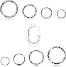 img 4 attached to Jstyle 8Pcs Surgical Steel Hinged Clicker Segment Nose Rings - Improved Design for Helix, Cartilage, Daith, Tragus Sleeper Earrings - 16G, 6-12MM | Body Piercing Set